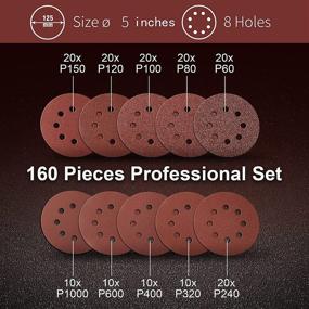 img 3 attached to JUEMEL 5-Inch 8-Hole Hook and Loop Sanding Discs - 160PCS Assorted Grit Sandpaper (1000/600/400/320/240/150/120/100/80/60) for Random Orbital Sander - Ideal for Woodworking Projects