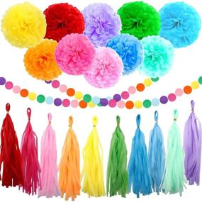 img 4 attached to Vibrant Rainbow Birthday Party Decorations: Happy Birthday Paper Pom Poms, Tassel Garland Kit