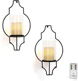 img 4 attached to 🕯️ Flameless Candle Wall Sconces - Glass Hurricane Holders with LED Flickering Pillar Candles, Warm White Light, Black Metal Frame, Battery Operated, Remote Control Included - Set of 2