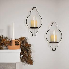 img 1 attached to 🕯️ Flameless Candle Wall Sconces - Glass Hurricane Holders with LED Flickering Pillar Candles, Warm White Light, Black Metal Frame, Battery Operated, Remote Control Included - Set of 2