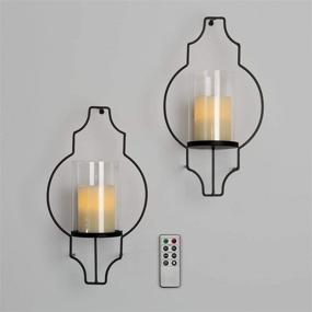 img 2 attached to 🕯️ Flameless Candle Wall Sconces - Glass Hurricane Holders with LED Flickering Pillar Candles, Warm White Light, Black Metal Frame, Battery Operated, Remote Control Included - Set of 2