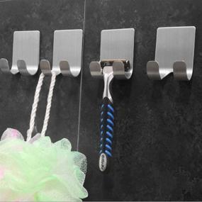 img 3 attached to Stainless Steel Razor Holder Wall Hanger – Adhesive Shower Hooks for Shavers, Plugs, Towels, Loofah - Heavy Duty Bathroom Hooks, 4 Pack