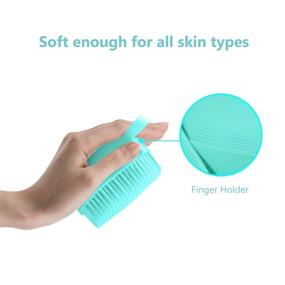 img 3 attached to Blue Silicone Massage Body Scrubber with Soap Dispenser - Small Size Silicone Bath Loofah Brush for Shower Exfoliation and Gentle Cleaning, Ideal for Women, Men, and Kids with Sensitive Dry Skin