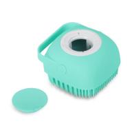 blue silicone massage body scrubber with soap dispenser - small size silicone bath loofah brush for shower exfoliation and gentle cleaning, ideal for women, men, and kids with sensitive dry skin logo