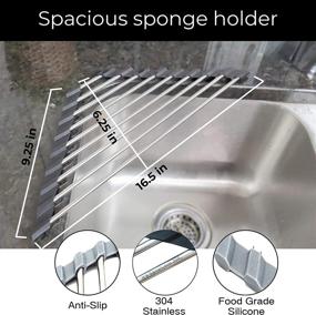 img 2 attached to 🧽 304-Stainless Steel Roll Up Sponge Holder for Kitchen, Bathroom, Laundry Room - Sink Organizer with Soap Dispenser Holder, Scrubber, Brush, and Corner Dish Drying Rack