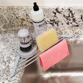 img 4 attached to 🧽 304-Stainless Steel Roll Up Sponge Holder for Kitchen, Bathroom, Laundry Room - Sink Organizer with Soap Dispenser Holder, Scrubber, Brush, and Corner Dish Drying Rack