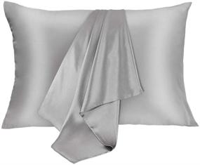 img 4 attached to 🌙 JOGJUE 2 Pack Silk Pillowcase for Hair and Skin - 100% Mulberry Silk, Hypoallergenic and Breathable, Standard Size Pillow Cases with Hidden Zipper - Soft and Luxurious Grey Silk Pillow Case