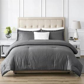 img 4 attached to 🛏️ EHEYCIGA Queen Comforter Set Grey - Luxury Seersucker Stripe Bedding - 3-Piece Queen Size Set (90x90 inches)