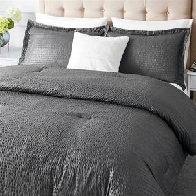 img 3 attached to 🛏️ EHEYCIGA Queen Comforter Set Grey - Luxury Seersucker Stripe Bedding - 3-Piece Queen Size Set (90x90 inches)