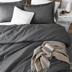 img 2 attached to 🛏️ EHEYCIGA Queen Comforter Set Grey - Luxury Seersucker Stripe Bedding - 3-Piece Queen Size Set (90x90 inches)