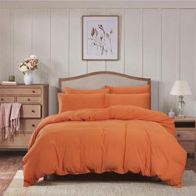 img 3 attached to 🌙 Stylish and Luxurious Moonleaf Duvet Cover 3 Piece Set – Ultra Soft Microfiber in Light Orange – Queen Size 90"x92" – Machine Washable