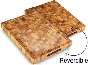 img 2 attached to 🪓 Premium End Grain Wood Cutting Board with Juice Groove | Large Reversible Chopping Block Countertop | 18x12 Kitchen Butcher Block | Oak Cutting Board | Wooden Chopping Block