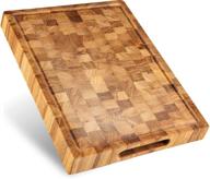 🪓 premium end grain wood cutting board with juice groove | large reversible chopping block countertop | 18x12 kitchen butcher block | oak cutting board | wooden chopping block логотип