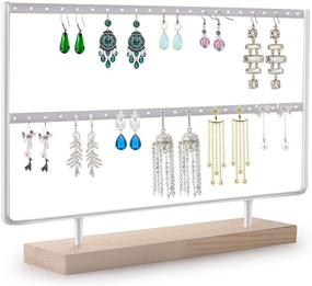 img 4 attached to 📌 VERGILIUS Wooden Earring Holder Display Stand with 2 Layers - Jewelry Organizer for Earrings (White)