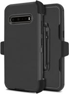 📱 lg v60 thinq customerfirst case with built-in screen protector | holster belt clip kickstand | heavy duty full body armor shockproof protection for lg v60 5g (black) logo