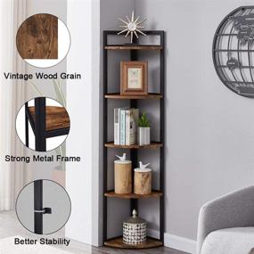 img 2 attached to Superjare Corner Shelf: 5 Tier Wood Wall Corner Bookshelf with Metal Frame - Rustic Brown