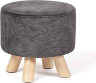 🪑 edeco 11.2-inch round footrest ottoman with linen fabric, non-skid wooden legs - modern stool footstools in gray логотип