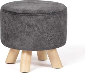 img 4 attached to 🪑 Edeco 11.2-inch Round Footrest Ottoman with Linen Fabric, Non-Skid Wooden Legs - Modern Stool Footstools in Gray