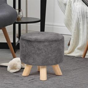 img 3 attached to 🪑 Edeco 11.2-inch Round Footrest Ottoman with Linen Fabric, Non-Skid Wooden Legs - Modern Stool Footstools in Gray