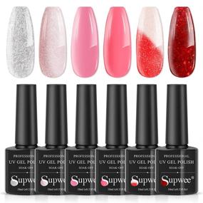 img 4 attached to 💅 Supwee Silver Reflective Gel Polish, Pink & Red Glitter Nail Gel Polish, Temperature Color Changing Nail Polish Gel Soak Off UV LED Manicure Kit Nail Starter DIY at Home Professional Nail Salon Set - Enhanced SEO