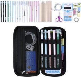 img 3 attached to 🖊️ Black Big Capacity Pencil Case for Middle High School Supplies & Office - Large Pencil Bag Pouch Pen Case Marker Holder Stationery Organizer Makeup Bag with Ample Storage for Teen Boys Girls