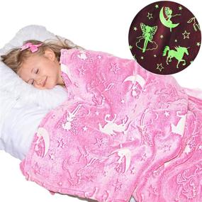 img 4 attached to 🦄 Glow in The Dark Unicorn Blanket - Luminous Fairy Blanket for Kids - Soft Plush Pink Star Blanket Throw - Large 60in x 50in Magical Glowing Blanket Gift for Girls (Pink Unicorn and Fairy)