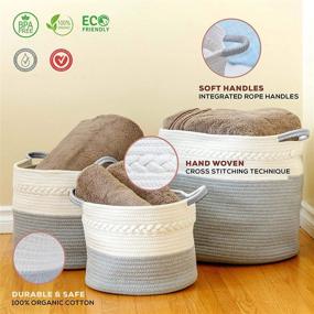 img 2 attached to 🧺 Organic Cotton Rope Basket Set - Small, Medium & Large Woven White & Gray Baskets with Soft Handles. Durable Materials for Laundry, Toys, Towels, Bedding & Nurseries