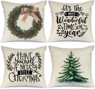 🎄 aeney christmas decorations pillow covers 18x18 set of 4 - farmhouse xmas cushion cases for a rustic winter holiday vibe at home логотип