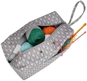 img 3 attached to 🧶 Yarn Storage Bag with Needle Knitting Carrying Tote - 11.8" Yarn Skeins Bag with Crochet Hooks | Project Yarn Storage Organizer and Wool Ball Holder | Portable Sewing Accessories Handicraft Tool Case Basket