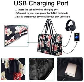 img 2 attached to Stylish Travel Laptop Tote Bag: USB 👜 Charging Port, Women's Business Messenger Handbag, Black Rose Design