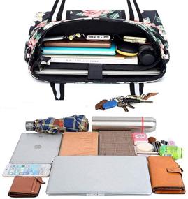 img 1 attached to Stylish Travel Laptop Tote Bag: USB 👜 Charging Port, Women's Business Messenger Handbag, Black Rose Design