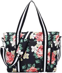 img 4 attached to Stylish Travel Laptop Tote Bag: USB 👜 Charging Port, Women's Business Messenger Handbag, Black Rose Design