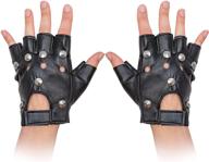 🖤 gothic fingerless biker gloves - classic 80s style black leather punk biker gloves with studded design for men, women, and kids logo