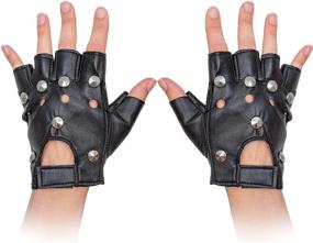 img 4 attached to 🖤 Gothic Fingerless Biker Gloves - Classic 80s Style Black Leather Punk Biker Gloves with Studded Design for Men, Women, and Kids