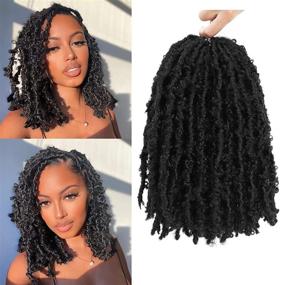 img 4 attached to 🔥 12-дюймовые искусственные пряди в стиле "Разорванные Faux Locs" в плетеном стиле крючком, 8 пакетов | Мягкие "Бабочки" прозвонченные косы для черных женщин | Крючковые волосы в оттенке #1B