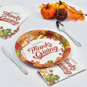 img 2 attached to 🍂 Happy Thanksgiving Paper Plates and Napkins - Thanksgiving Fall Dinnerware for 50 Guests