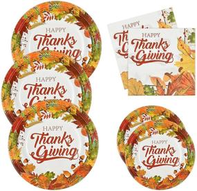 img 4 attached to 🍂 Happy Thanksgiving Paper Plates and Napkins - Thanksgiving Fall Dinnerware for 50 Guests