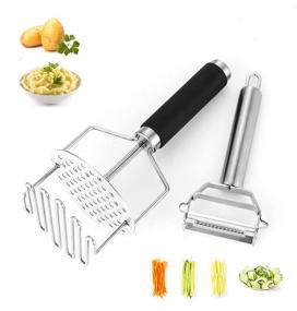 img 4 attached to Mlesi Stainless Steel Potato Masher with Peeler - Multifunctional Kitchen Tool for Perfectly Mashed Potatoes, Carrots, and Fruits