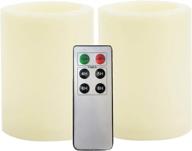 🕯️ set of 2 waterproof outdoor indoor flameless led pillar candles with remote control timer - flickering electric fake battery operated candle set bulk for home party wedding christmas decoration - 3x4 inches логотип