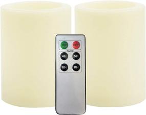 img 4 attached to 🕯️ Set of 2 Waterproof Outdoor Indoor Flameless LED Pillar Candles with Remote Control Timer - Flickering Electric Fake Battery Operated Candle Set Bulk for Home Party Wedding Christmas Decoration - 3x4 inches