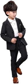 img 2 attached to YUFAN Boys Black & White Pinstripe Suits - 👔 Separated Blazer & Pants, 2-Piece Set, Available in 2 Colors