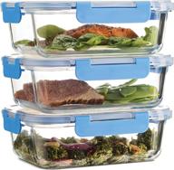 🍱 premium glass meal-prep containers - 3-pack (35oz) upgraded hinged bpa-free locking lids - leakproof glass food-storage containers, convenient for travel, freezer-to-oven safe lunch containers логотип