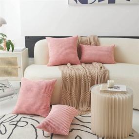 img 2 attached to 🌸 Home Brilliant Striped Corduroy Oblong Throw Pillowcase 12x20 inches Baby Pink