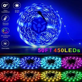 img 1 attached to 🎨 Youngneer 50 ft RGB LED Strip Lights for Bedroom: Color Changing 5050 SMD Tape Lighting with Remote Control, Perfect for Christmas Decoration and Under Cabinet Lighting