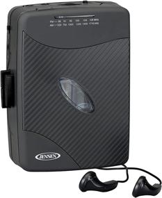 img 4 attached to 🎧 Портативный стерео кассетный плеер Jensen с AM/FM радио + Спортивные наушники в матовом черном цвете для улучшения SEO.