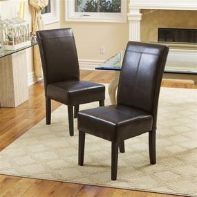 img 3 attached to Set of 2 Emilia Leather Dining Chairs in Chocolate Brown by Christopher Knight Home