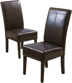 img 4 attached to Set of 2 Emilia Leather Dining Chairs in Chocolate Brown by Christopher Knight Home