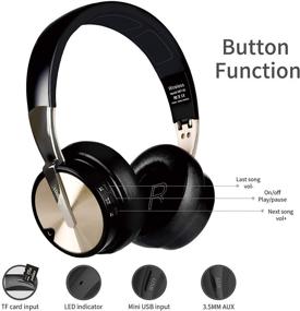 img 2 attached to Riwbox XBT-90 Wireless Bluetooth Headphones - Foldable Over Ear Hi-Fi Stereo Headset with Mic/TF Card Slot, Volume Control - Compatible with PC, Cell Phones, TV, iPad, Black & Gold