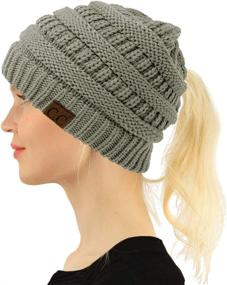 img 2 attached to 🧶 Knit Stretchy Beanie Winter Cap Hat with C.C Criss Cross Ponytail Messy Buns Design