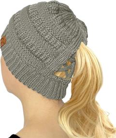 img 4 attached to 🧶 Knit Stretchy Beanie Winter Cap Hat with C.C Criss Cross Ponytail Messy Buns Design